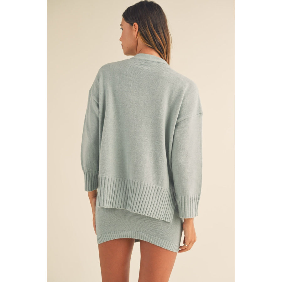 MABLE 3 Pieces Sweater Set with Crop Cami Mini Skirt Cardigan Blue / S Apparel and Accessories