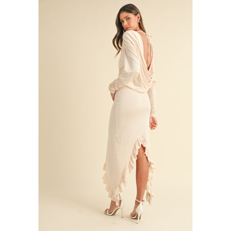 Mable Backless Asymmetric Ruffle Hem Dress Apparel and Accessories