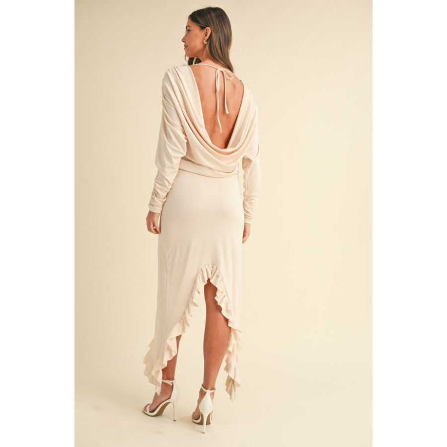 Mable Backless Asymmetric Ruffle Hem Dress Apparel and Accessories