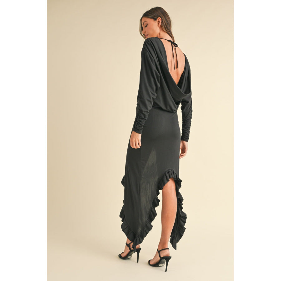 Mable Backless Asymmetric Ruffle Hem Dress Apparel and Accessories