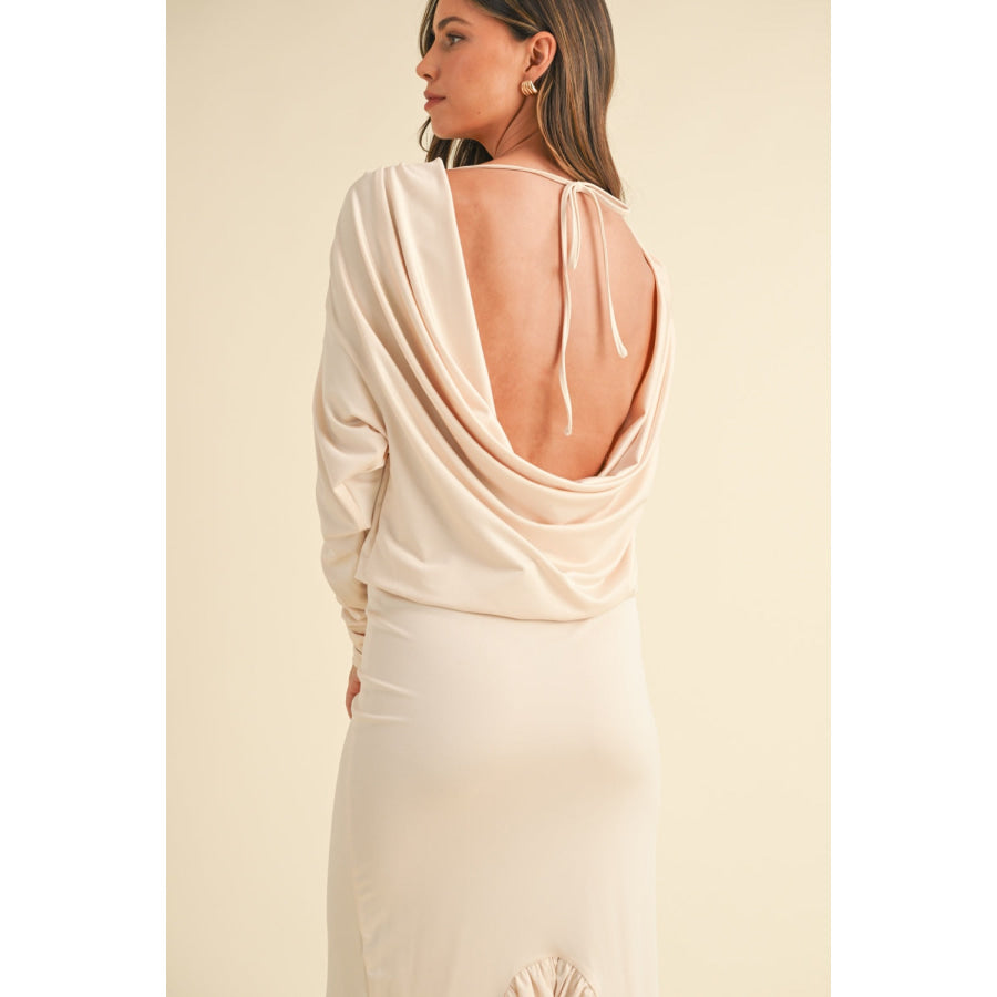 Mable Backless Asymmetric Ruffle Hem Dress Apparel and Accessories