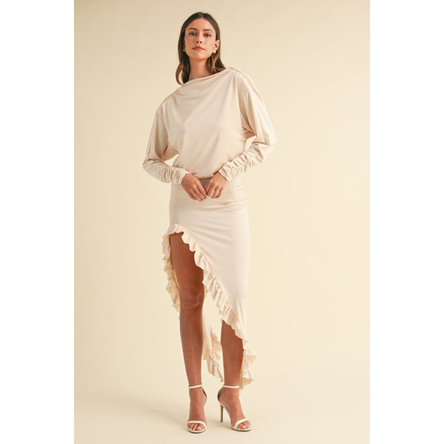 Mable Backless Asymmetric Ruffle Hem Dress Cream / S Apparel and Accessories