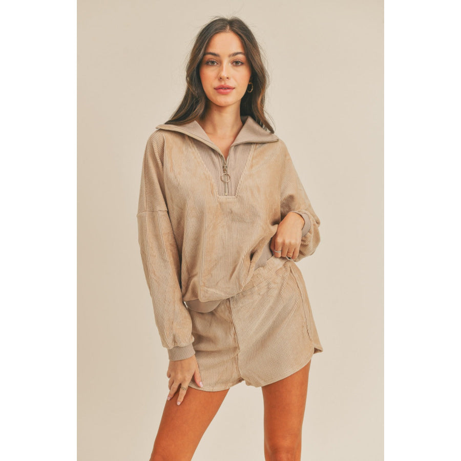 MABLE Corduroy Half Zip Top and Shorts Set Apparel and Accessories