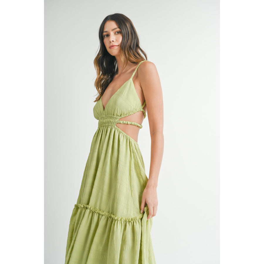 MABLE Cutout Waist Backless Maxi Dress Apparel and Accessories