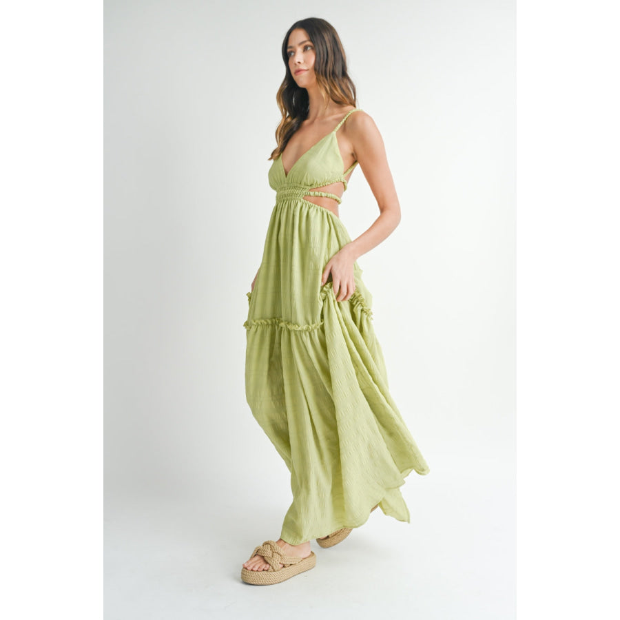 MABLE Cutout Waist Backless Maxi Dress Apparel and Accessories