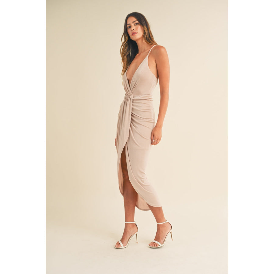 Mable Draped Detail Cami Midi Dress Apparel and Accessories