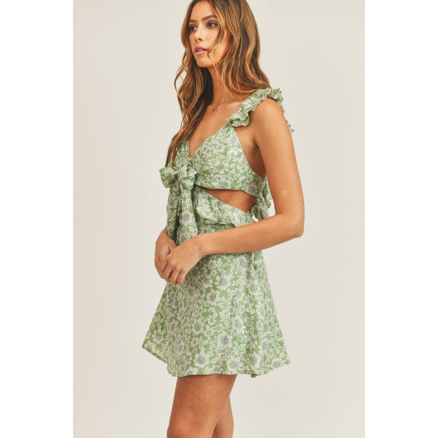 MABLE Floral Side Cutout Ruffled Mini Dress Apparel and Accessories