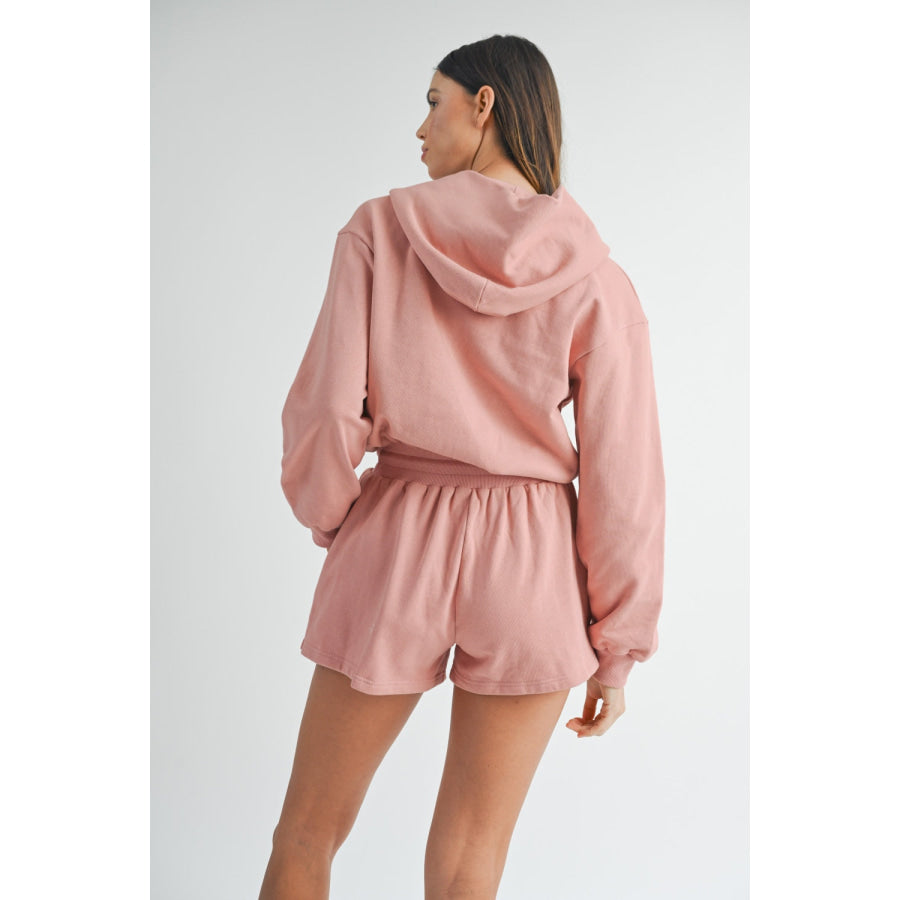 MABLE French Terry Hooded Romper Dusty Mauve / S Apparel and Accessories