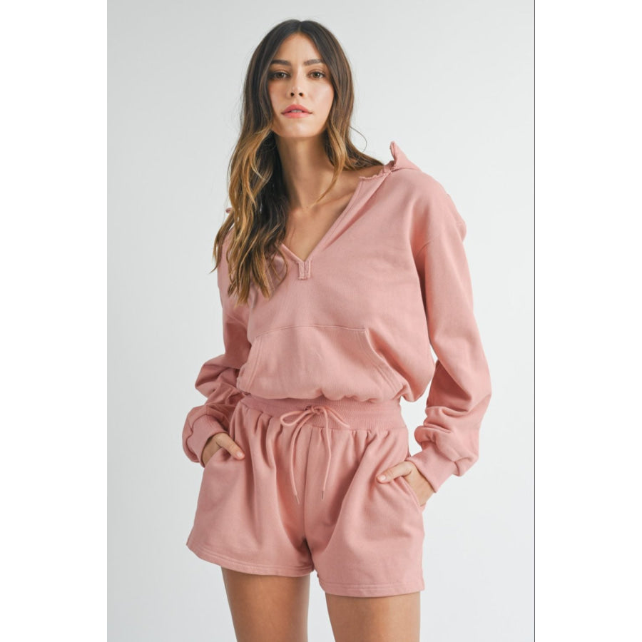 MABLE French Terry Hooded Romper Dusty Mauve / S Apparel and Accessories