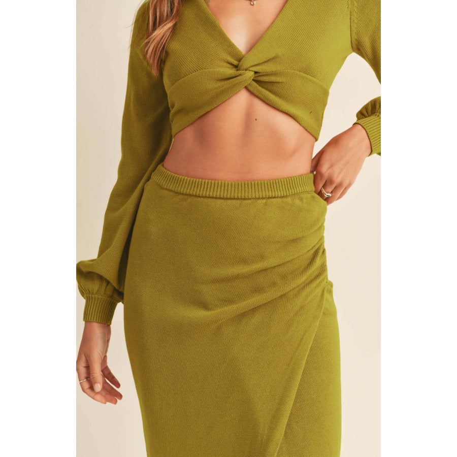 MABLE Front Twisted Knit Top and Midi Skirt Set Apparel and Accessories