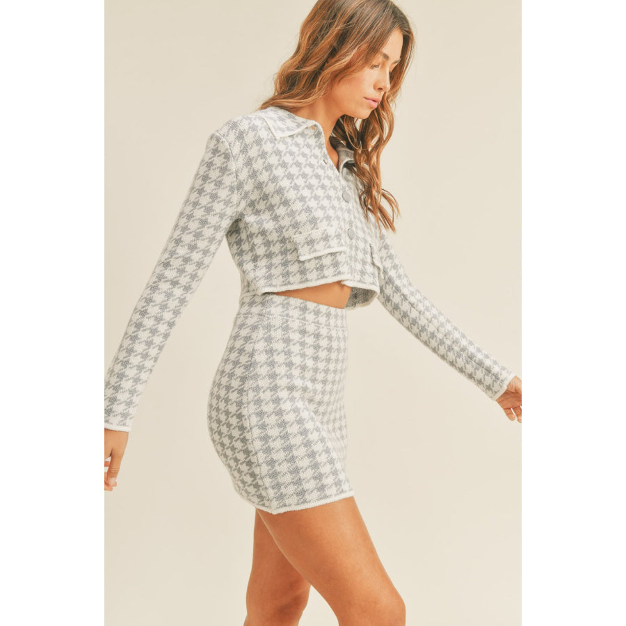 MABLE Houndstooth Cropped Knit Cardigan and Mini Skirt Set Apparel and Accessories