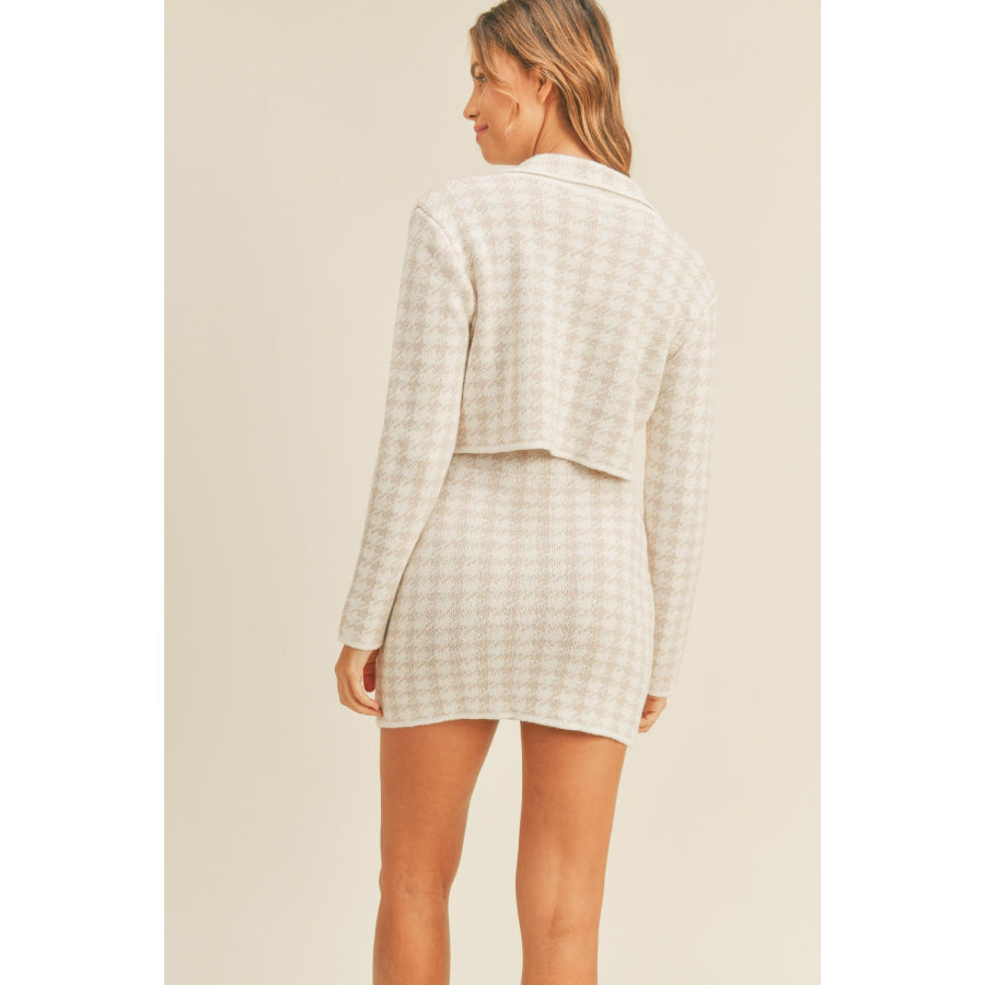 MABLE Houndstooth Cropped Knit Cardigan and Mini Skirt Set Apparel and Accessories