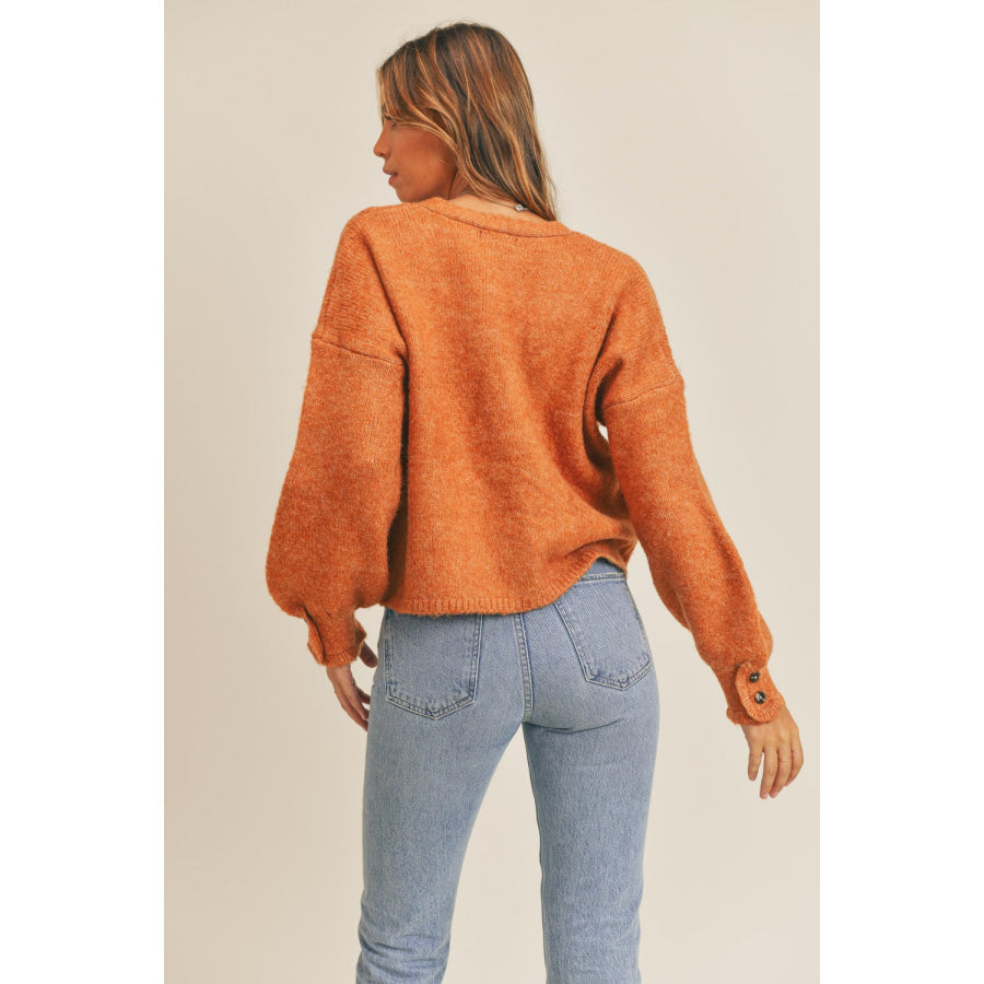 MABLE Long Sleeve Button Down Sweater Cardigan Rust / S/M Apparel and Accessories