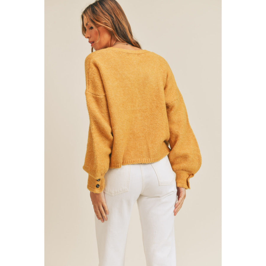 MABLE Long Sleeve Button Down Sweater Cardigan Mustard / S/M Apparel and Accessories