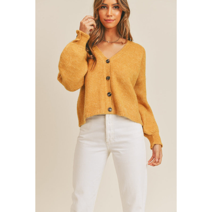 MABLE Long Sleeve Button Down Sweater Cardigan Mustard / S/M Apparel and Accessories