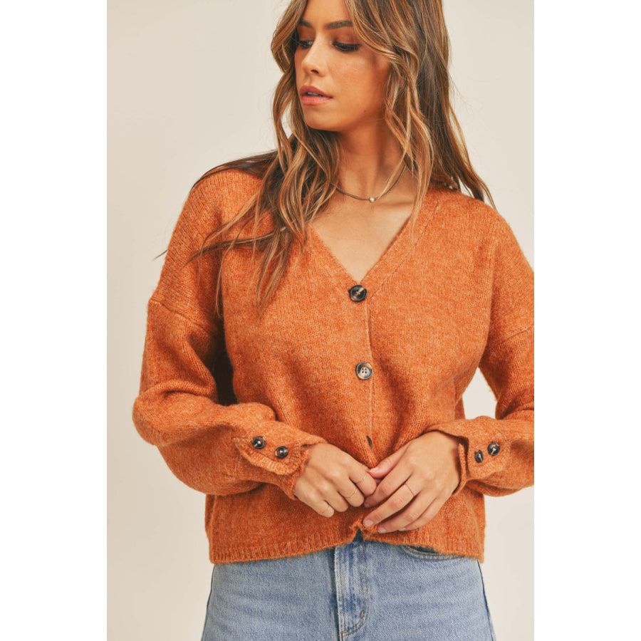 MABLE Long Sleeve Button Down Sweater Cardigan Rust / S/M Apparel and Accessories