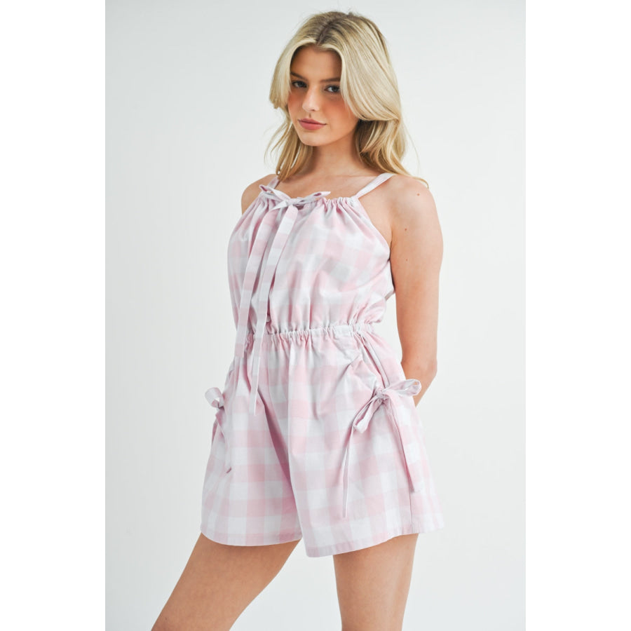 MABLE Plaid Sleeveless Button Down Romper Apparel and Accessories