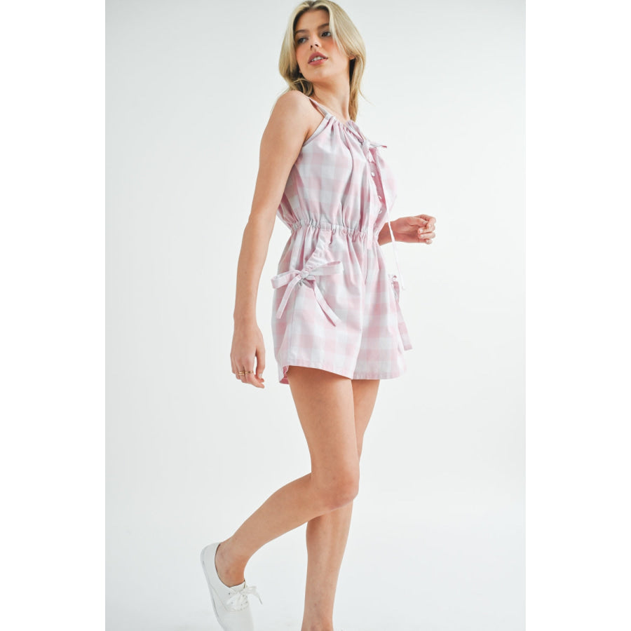 MABLE Plaid Sleeveless Button Down Romper Apparel and Accessories