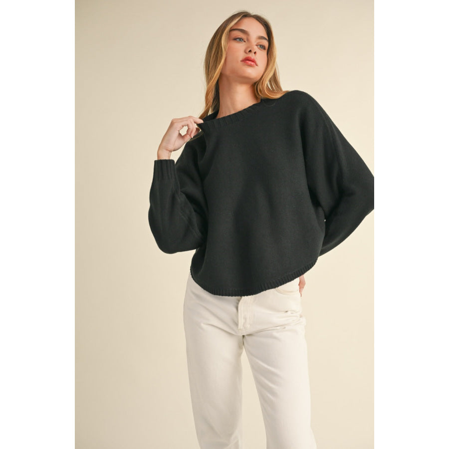 Mable Round Neck Dolman Sleeve Cropped Sweater Apparel and Accessories