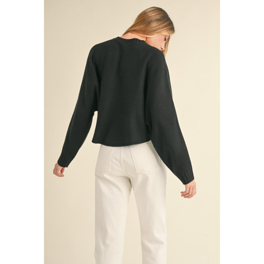 Mable Round Neck Dolman Sleeve Cropped Sweater Apparel and Accessories