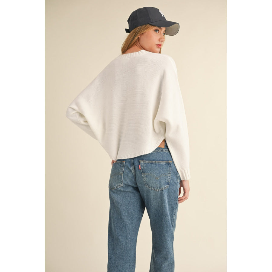 Mable Round Neck Dolman Sleeve Cropped Sweater Off White / S Apparel and Accessories