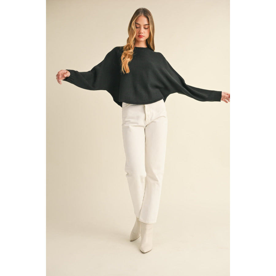 Mable Round Neck Dolman Sleeve Cropped Sweater Apparel and Accessories