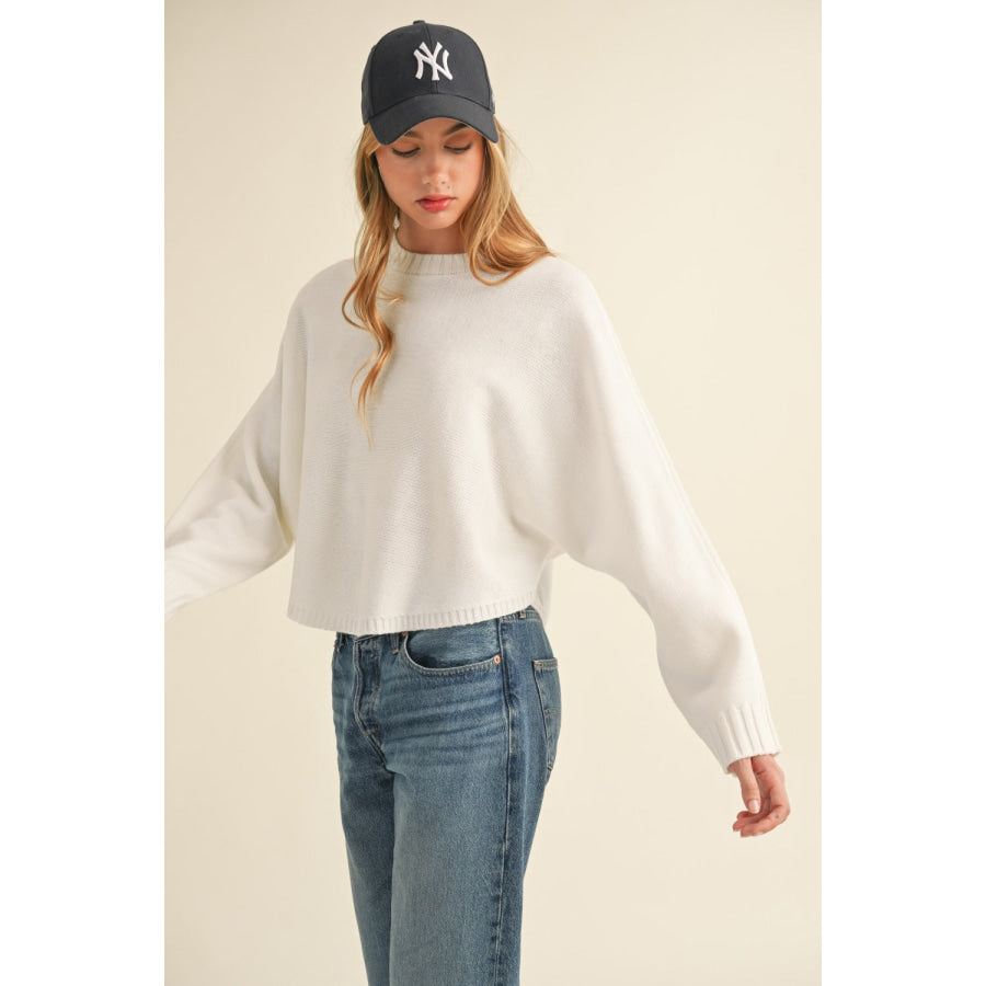 Mable Round Neck Dolman Sleeve Cropped Sweater Apparel and Accessories