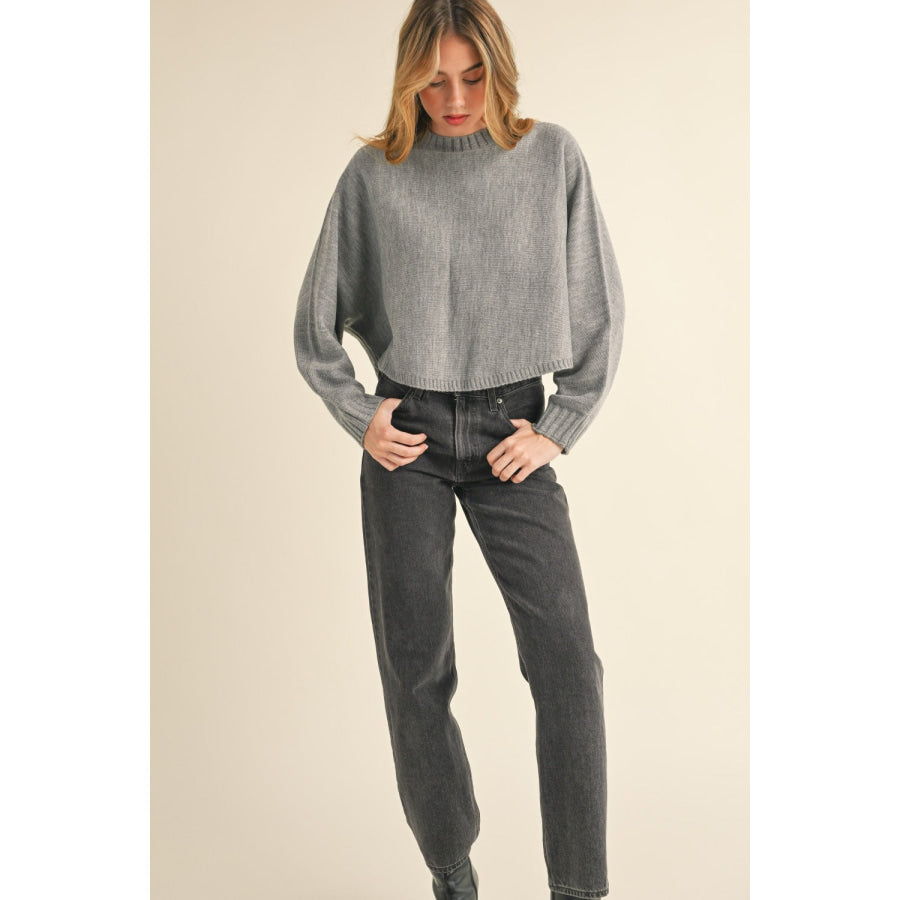 Mable Round Neck Dolman Sleeve Cropped Sweater Apparel and Accessories