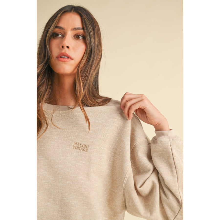 Mable Round Neck Letter Embroidery Crop Sweatshirt Apparel and Accessories