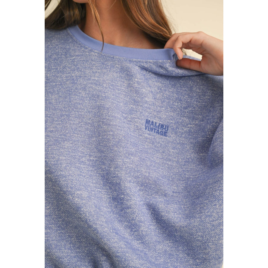 Mable Round Neck Letter Embroidery Crop Sweatshirt Apparel and Accessories