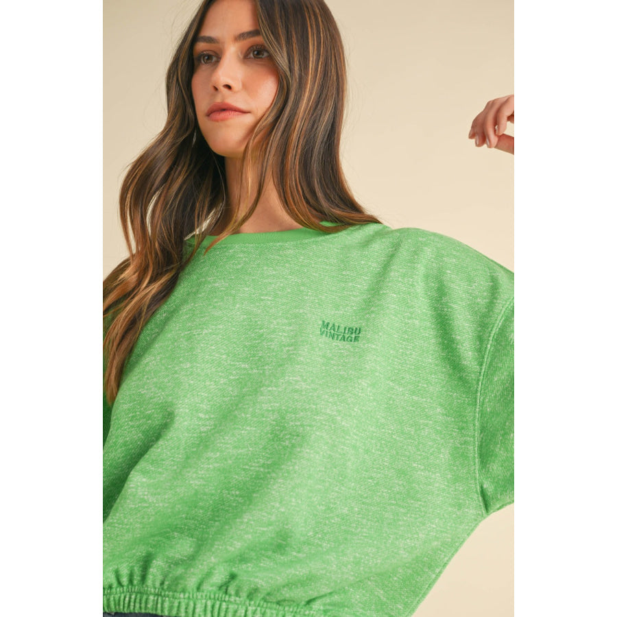 Mable Round Neck Letter Embroidery Crop Sweatshirt Apparel and Accessories