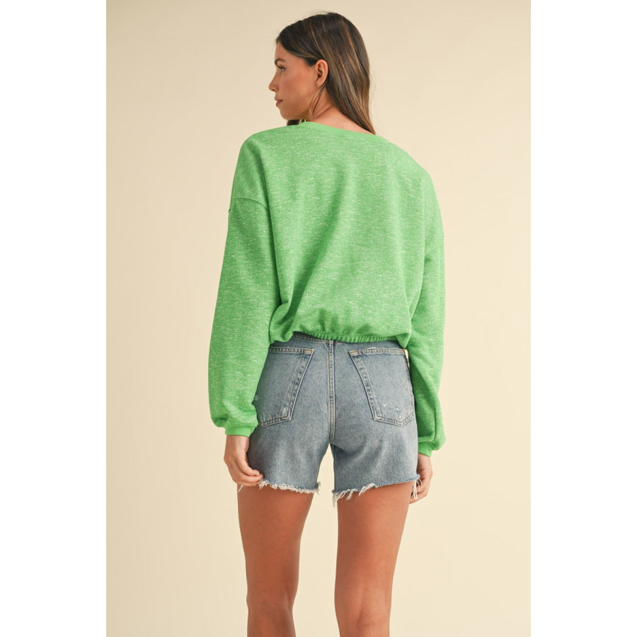 Mable Round Neck Letter Embroidery Crop Sweatshirt Apple Green / S Apparel and Accessories