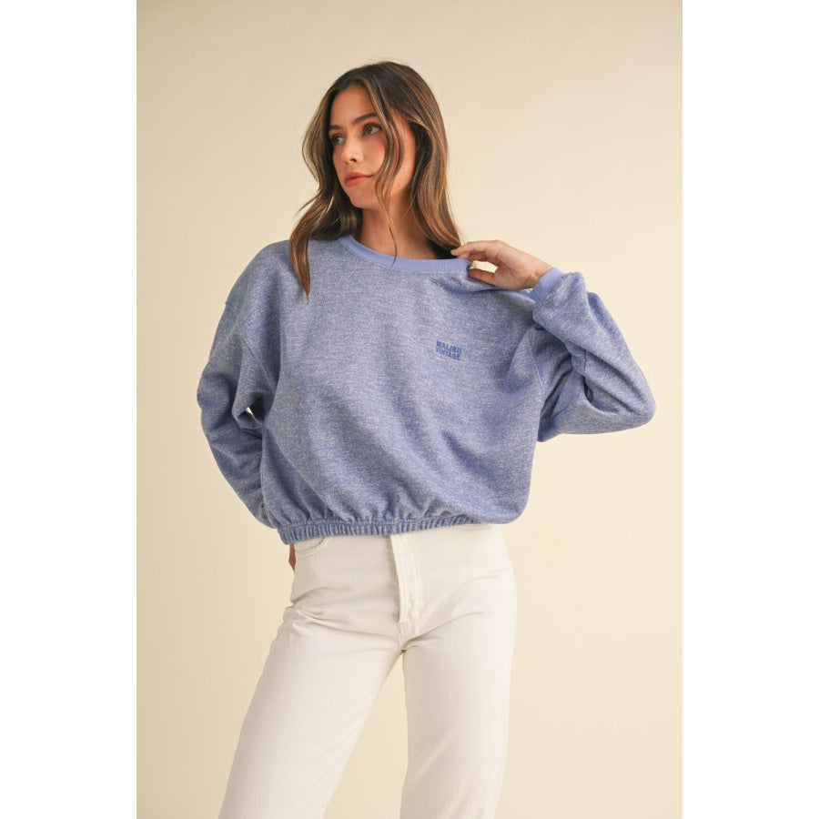 Mable Round Neck Letter Embroidery Crop Sweatshirt Blue Purple / S Apparel and Accessories