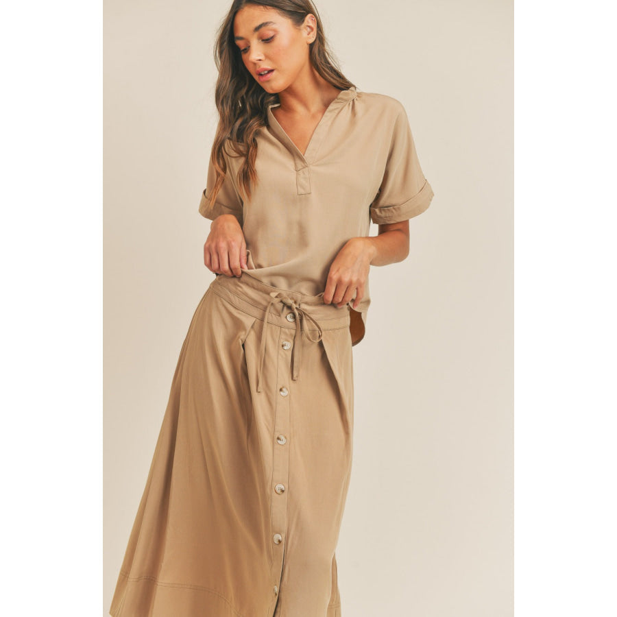 MABLE Short Sleeve Top and Button Down Midi Skirt Set Apparel and Accessories