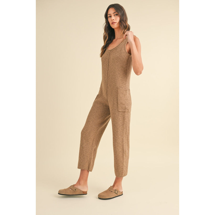 MABLE Sleeveless Knit Crop Jumpsuit with Pockets Apparel and Accessories