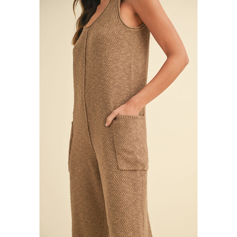 MABLE Sleeveless Knit Crop Jumpsuit with Pockets Apparel and Accessories