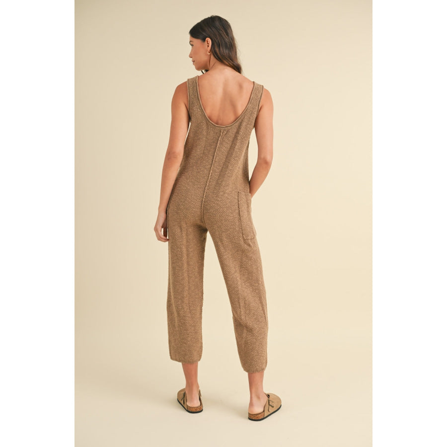 MABLE Sleeveless Knit Crop Jumpsuit with Pockets Apparel and Accessories