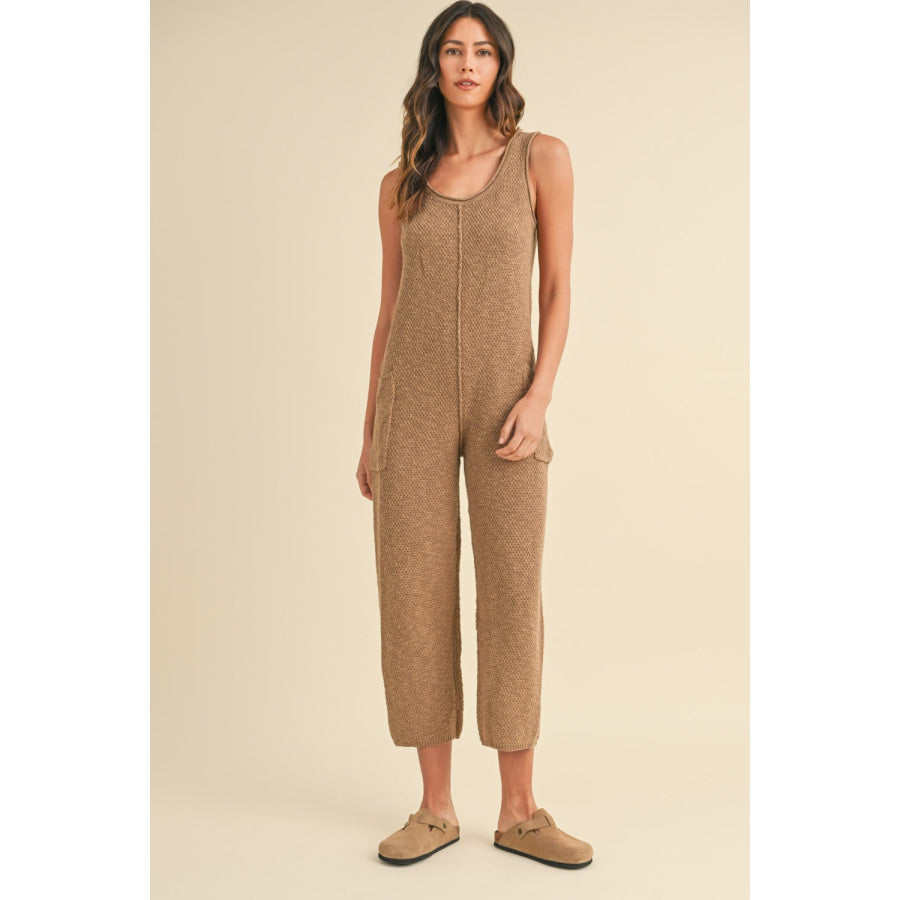 MABLE Sleeveless Knit Crop Jumpsuit with Pockets Apparel and Accessories