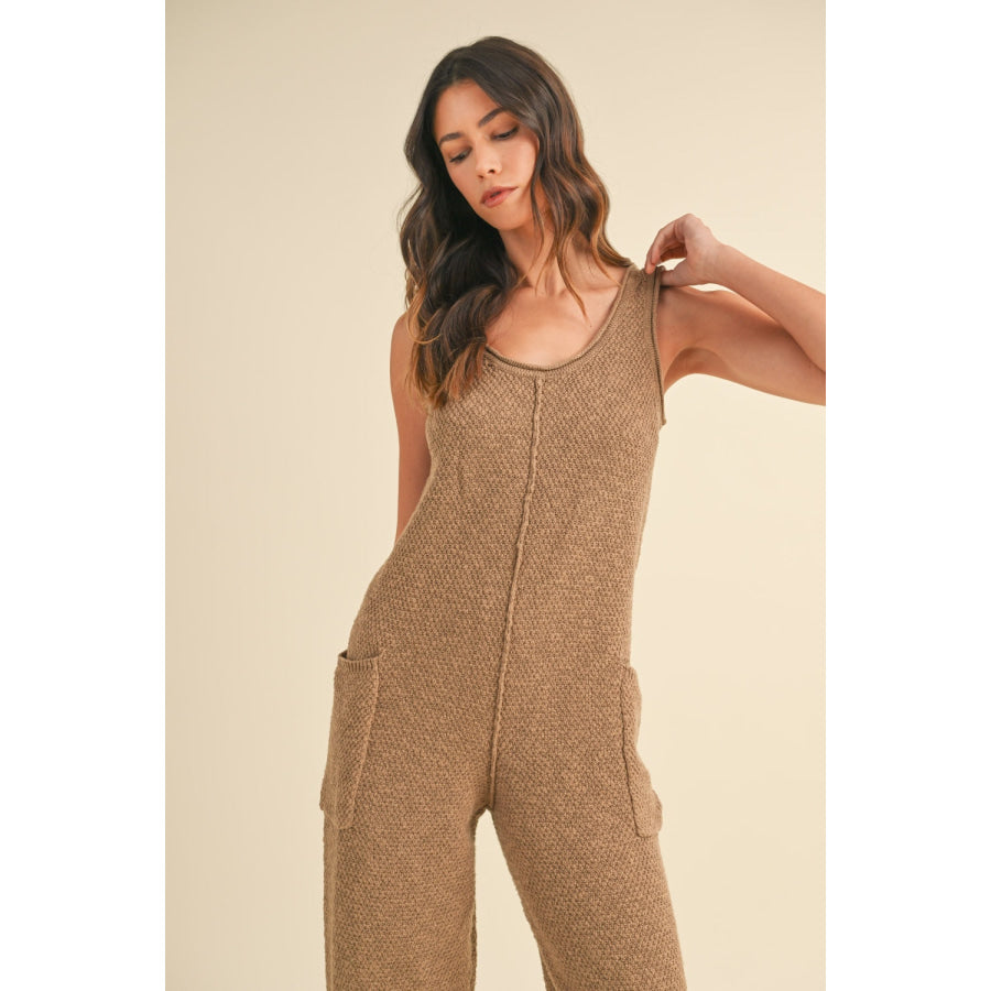 MABLE Sleeveless Knit Crop Jumpsuit with Pockets Apparel and Accessories