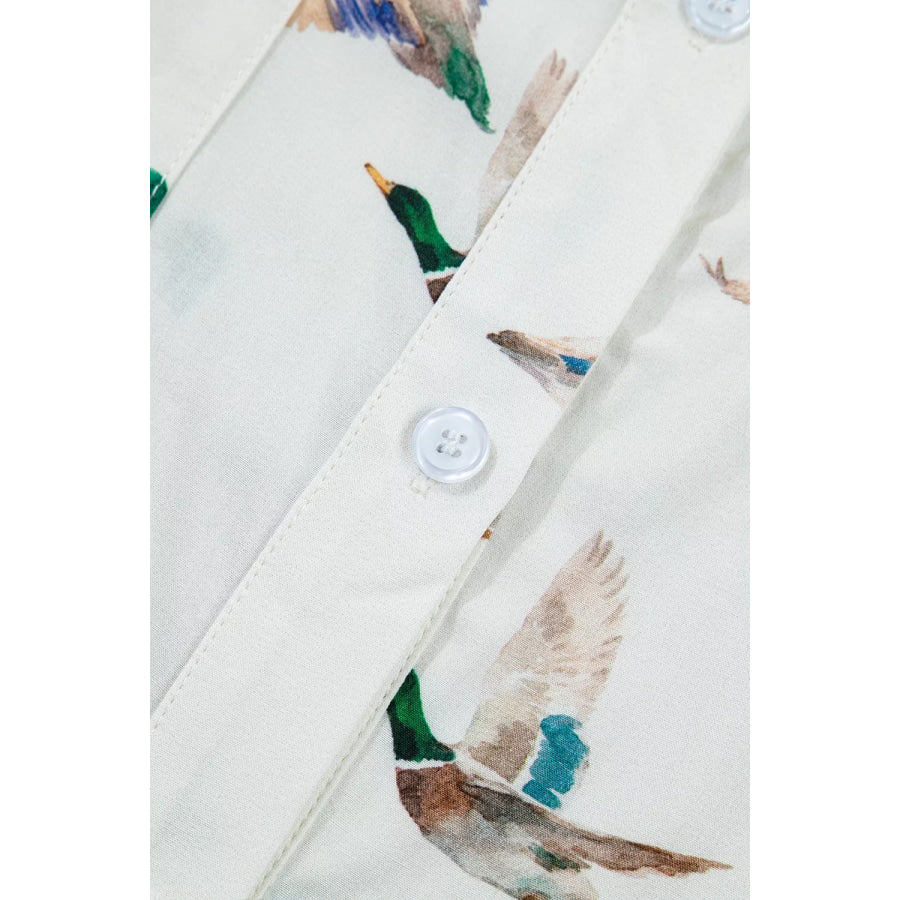 Mallard Printed Button Flap Pocket Short Sleeve Shirt Apparel and Accessories