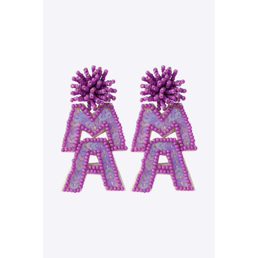 MAMA Beaded Dangle Earrings Purple / One Size