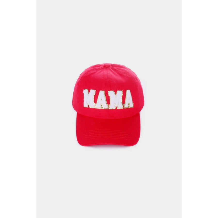 MAMA Chenille Patch Baseball Cap Ruby / One Size Apparel and Accessories