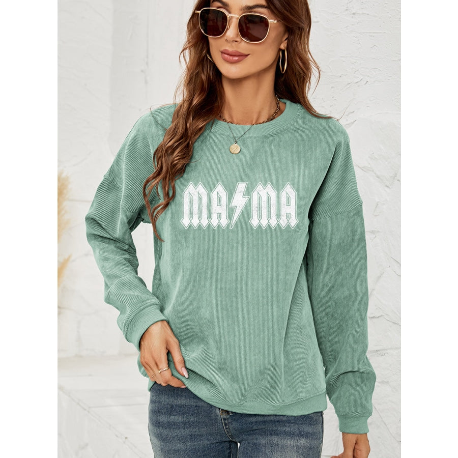 MAMA Graphic Dropped Shoulder Sweatshirt Gum Leaf / S