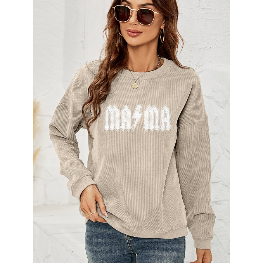 MAMA Graphic Dropped Shoulder Sweatshirt Sand / S