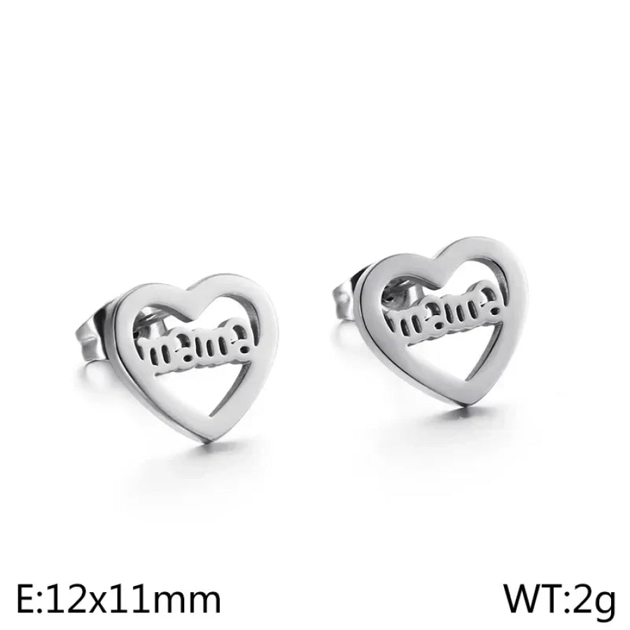 Mama Heart Stud Earrings (Pre-Order) Silver Earrings