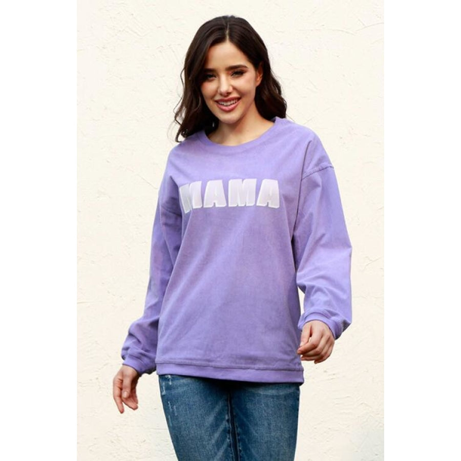 MAMA Round Neck Drop Shoulder Sweatshirt Lavender / S