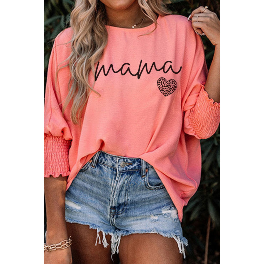 MAMA Round Neck Lantern Sleeve Blouse Apparel and Accessories