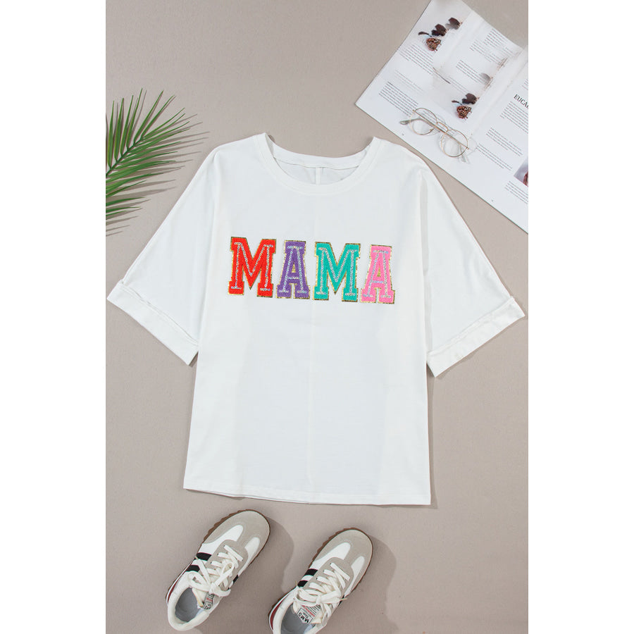 MAMA Round Neck Short Sleeve T - Shirt White / S Apparel and Accessories