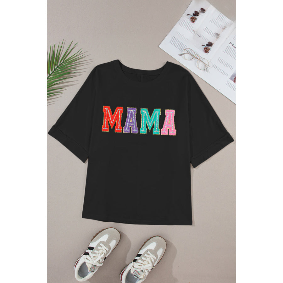 MAMA Round Neck Short Sleeve T - Shirt Black / S Apparel and Accessories