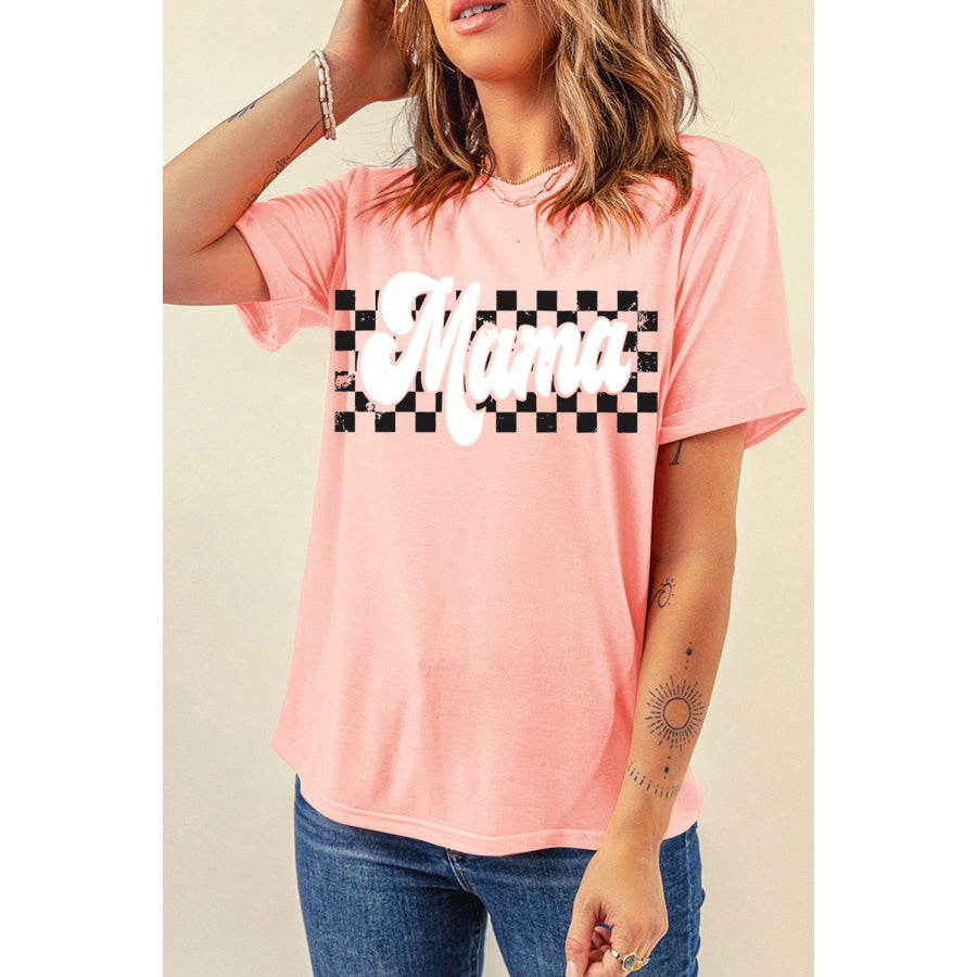 MAMA Round Neck Short Sleeve T - Shirt Peach / S Apparel and Accessories